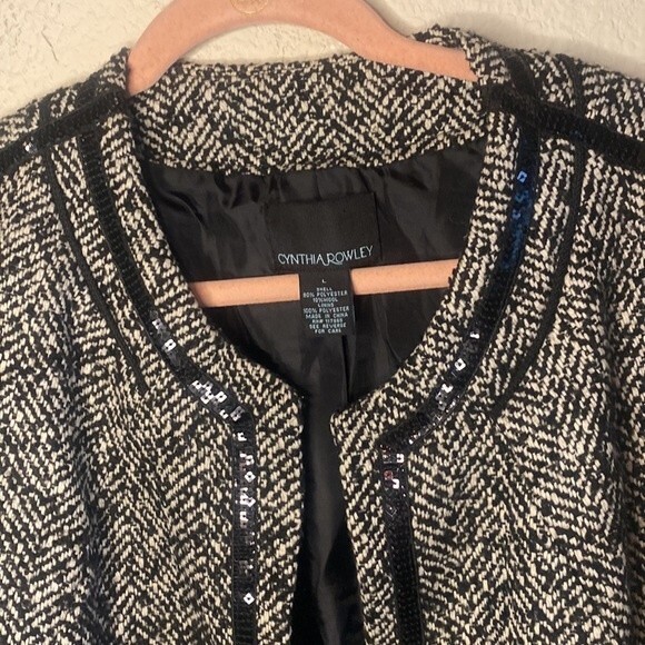 Cynthia Rowley wool blazer jacket sequin herringbone coat country club L - Picture 3 of 13